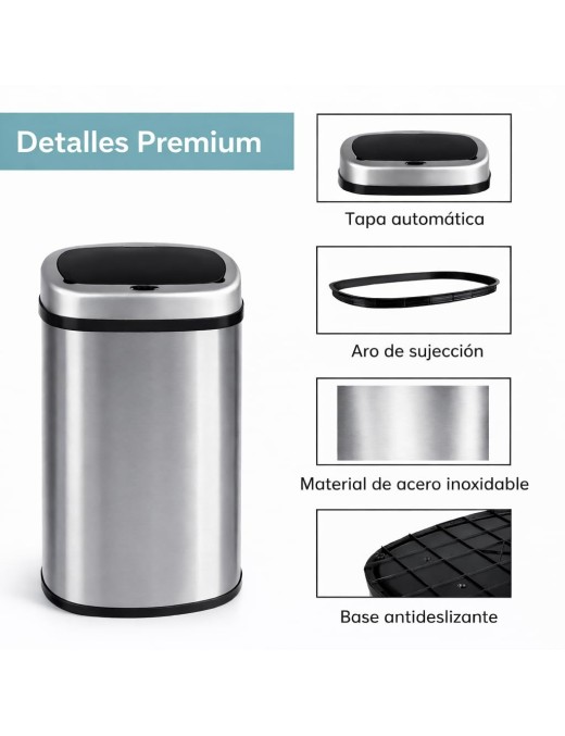 Cubo de Basura Automático T-LOVENDO con Sensor de Movimiento Acero Inoxidable - Apertura Sin Contacto para Cocina y Baño