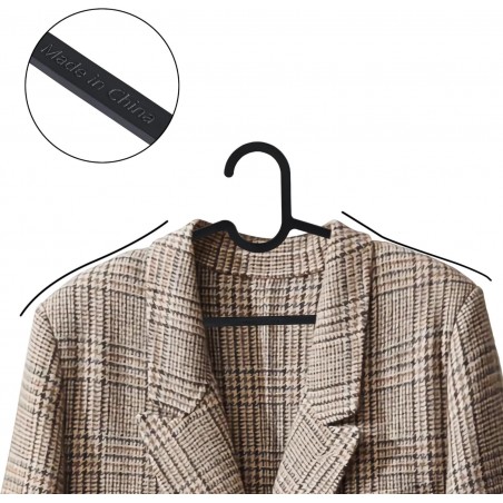 Pack de 20 Perchas de plástico para Ropa Adulto Resistentes. Cabezal Fijo, Antideslizantes. Camisetas Vestidos. Negras