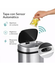 Cubo de Basura Automático T-LOVENDO con Sensor de Movimiento Acero Inoxidable - Apertura Sin Contacto para Cocina y Baño