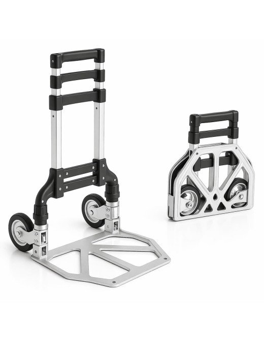 Carretilla de Mano Portátil Plegable y Extensible con Ruedas - Carro de Transporte Aluminio Ligero con Cuerdas de Goma