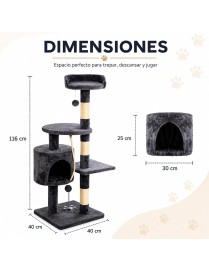Árbol Rascador para Gatos de 3 Alturas con Refugio y Plataformas - Torre con Cuerda de Sisal y Juguetes