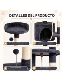 Árbol Rascador para Gatos de 3 Alturas con Refugio y Plataformas - Torre con Cuerda de Sisal y Juguetes