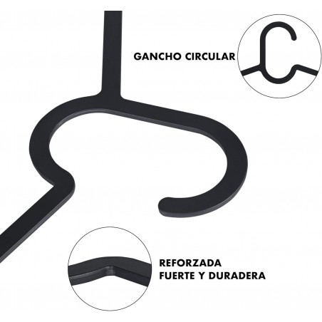 Pack de 20 Perchas de plástico para Ropa Adulto Resistentes. Cabezal Fijo, Antideslizantes. Camisetas Vestidos. Negras