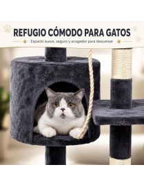 Árbol Rascador para Gatos de 3 Alturas con Refugio y Plataformas - Torre con Cuerda de Sisal y Juguetes