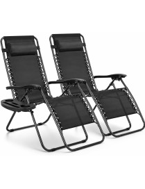 Pack 2 Tumbonas Plegables Exterior T-LOVENDO Gravedad Zero con Portavaso - Sillas Playa Piscina Jardín Terraza 150kg