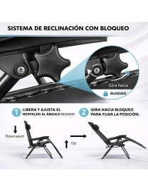 Pack 2 Tumbonas Plegables Exterior T-LOVENDO Gravedad Zero con Portavaso - Sillas Playa Piscina Jardín Terraza 150kg