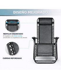 Pack 2 Tumbonas Plegables Exterior T-LOVENDO Gravedad Zero con Portavaso - Sillas Playa Piscina Jardín Terraza 150kg