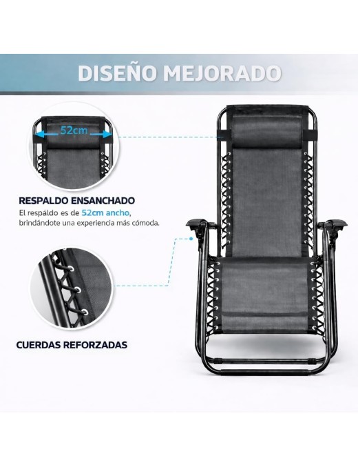 Pack 2 Tumbonas Plegables Exterior T-LOVENDO Gravedad Zero con Portavaso - Sillas Playa Piscina Jardín Terraza 150kg
