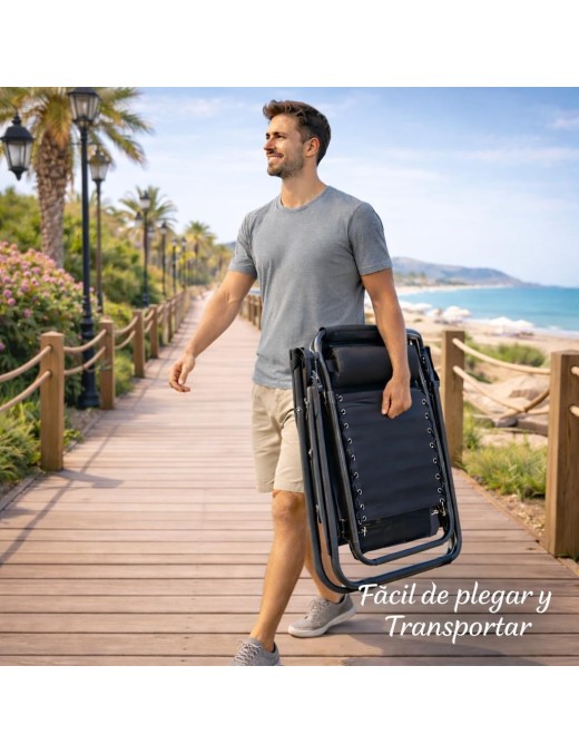 Pack 2 Tumbonas Plegables Exterior T-LOVENDO Gravedad Zero con Portavaso - Sillas Playa Piscina Jardín Terraza 150kg