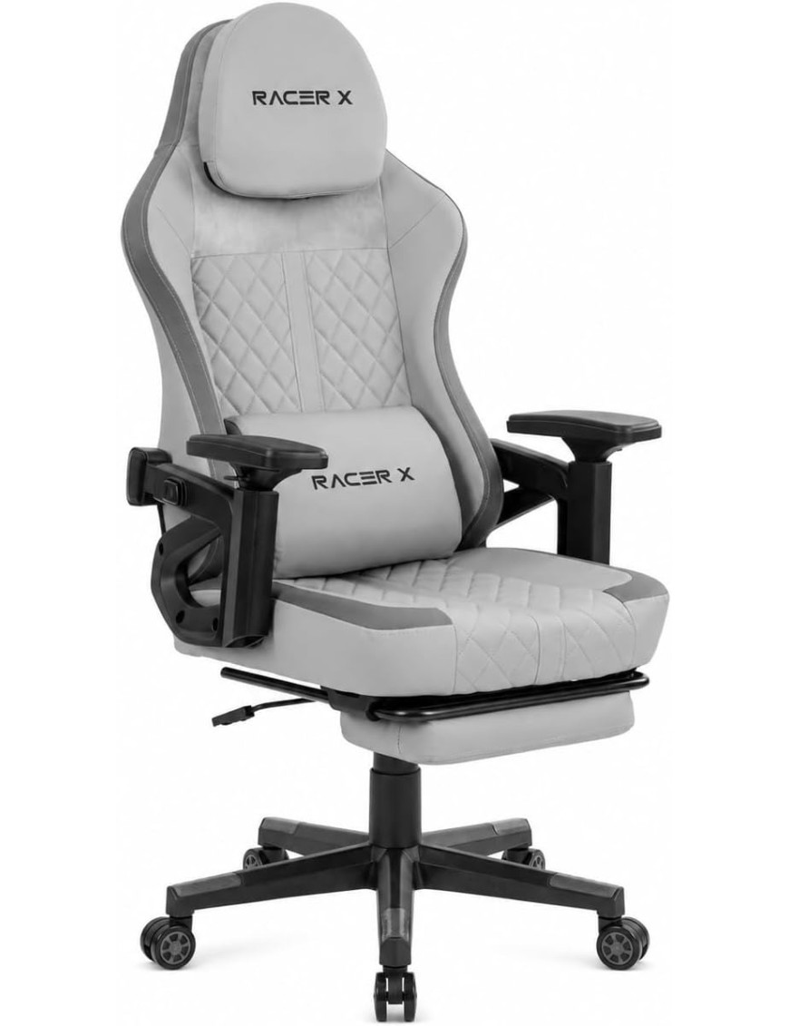 Silla Gaming Racer X T-Lovendo Ergonómica Reclinable con Reposapiés y Cojines Lumbar y Cervical