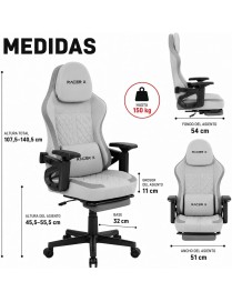 Silla Gaming Racer X T-Lovendo Ergonómica Reclinable con Reposapiés y Cojines Lumbar y Cervical