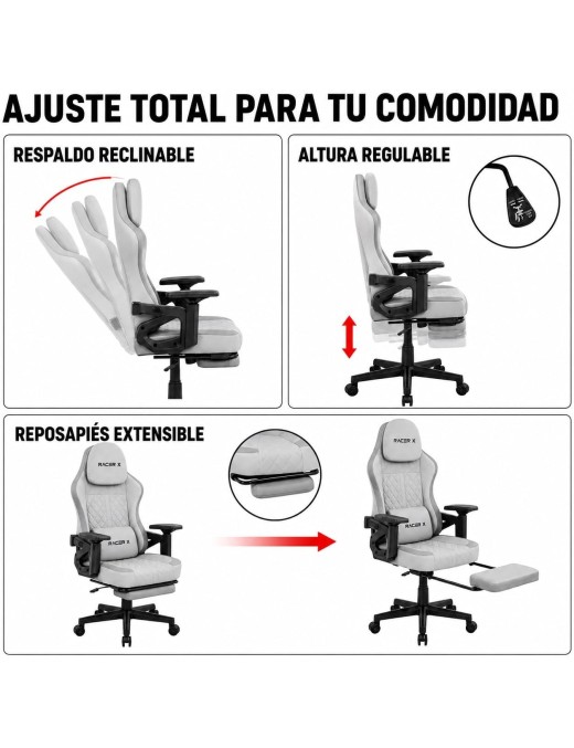Silla Gaming Racer X T-Lovendo Ergonómica Reclinable con Reposapiés y Cojines Lumbar y Cervical