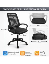 Silla Oficina Ergonómica T-LOVENDO con Soporte Lumbar y Respaldo Malla Transpirable - Altura Regulable con Ruedas
