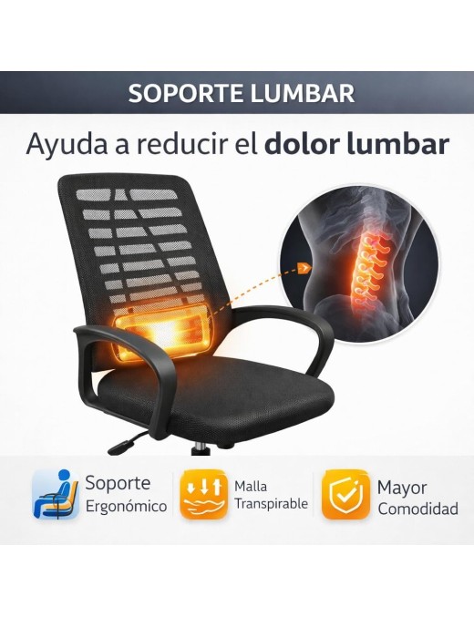 Silla Oficina Ergonómica T-LOVENDO con Soporte Lumbar y Respaldo Malla Transpirable - Altura Regulable con Ruedas