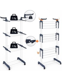 Tendedero Vertical Plegable con ruedas de Alta Capacidad - 4 Niveles con Barras de Acero Inoxidable y Alas Laterales