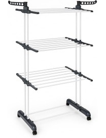 Tendedero Vertical Plegable con ruedas de Alta Capacidad - 4 Niveles con Barras de Acero Inoxidable y Alas Laterales