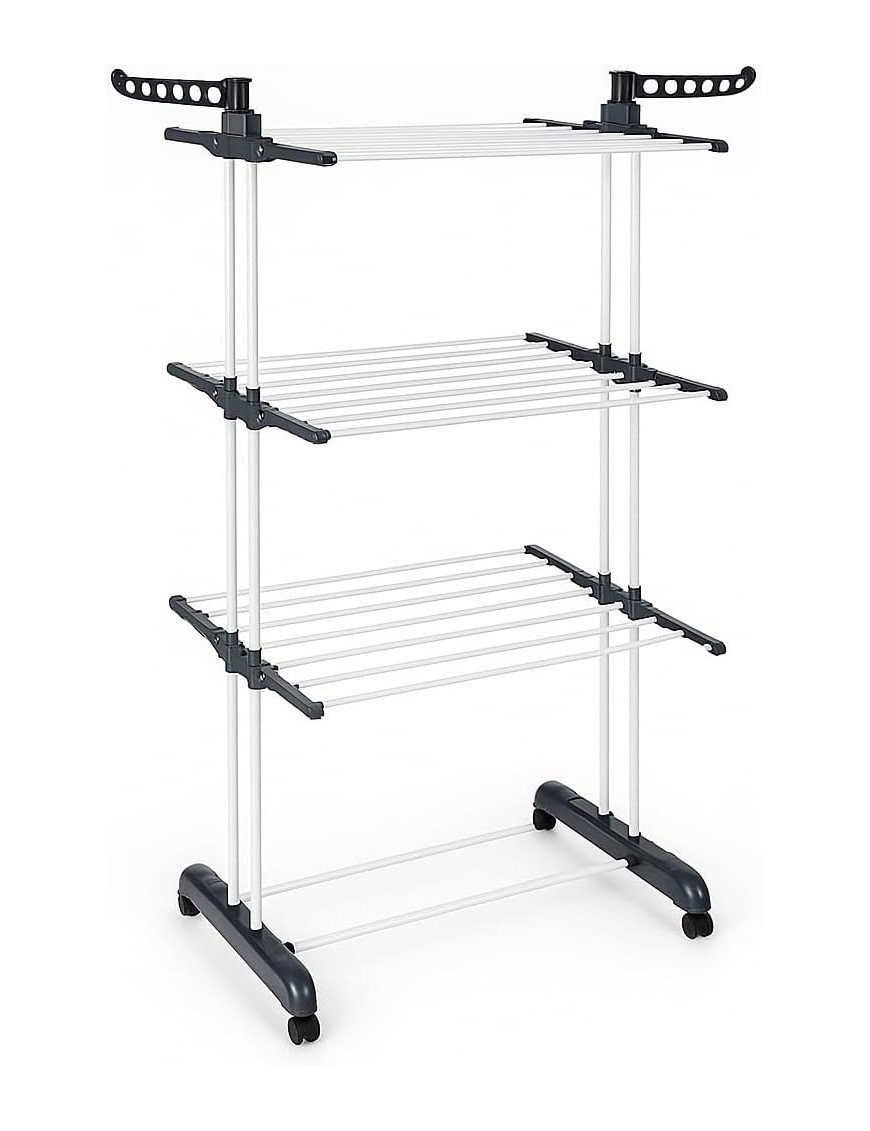Tendedero Vertical Plegable con ruedas de Alta Capacidad - 4 Niveles con Barras de Acero Inoxidable y Alas Laterales