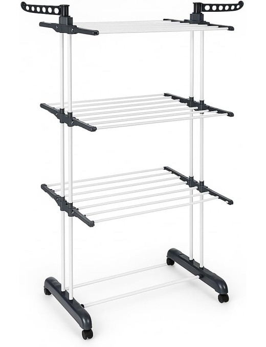 Tendedero Vertical Plegable con ruedas de Alta Capacidad - 4 Niveles con Barras de Acero Inoxidable y Alas Laterales