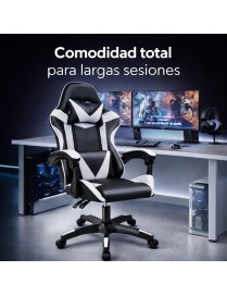 Silla Gaming Ergonómica Reclinable con Cojín Lumbar y Cervical - Altura Ajustable y Reposabrazos Acolchados