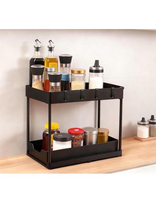 Pack 2 Estantes Organizadores T-Lovendo para Bajo Fregadero y Armario de Cocina con Ganchos